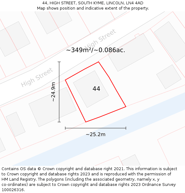 44, HIGH STREET, SOUTH KYME, LINCOLN, LN4 4AD: Plot and title map