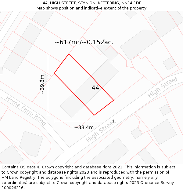 44, HIGH STREET, STANION, KETTERING, NN14 1DF: Plot and title map