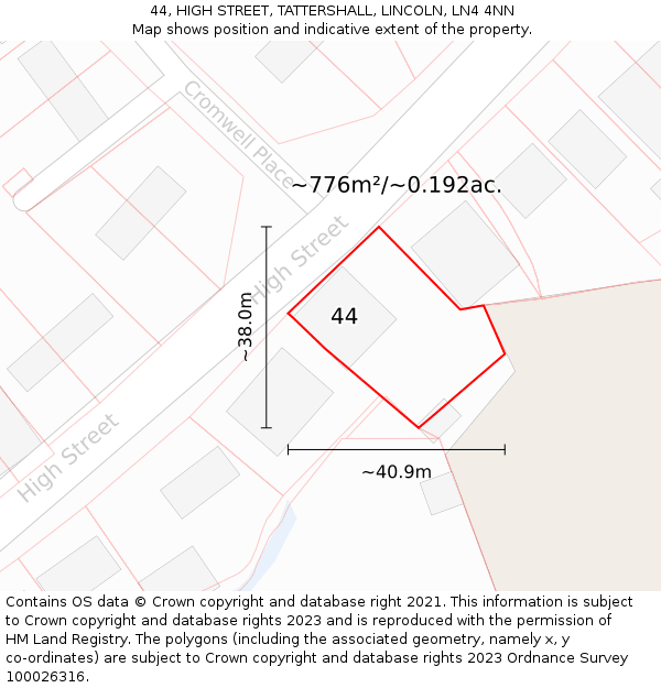 44, HIGH STREET, TATTERSHALL, LINCOLN, LN4 4NN: Plot and title map