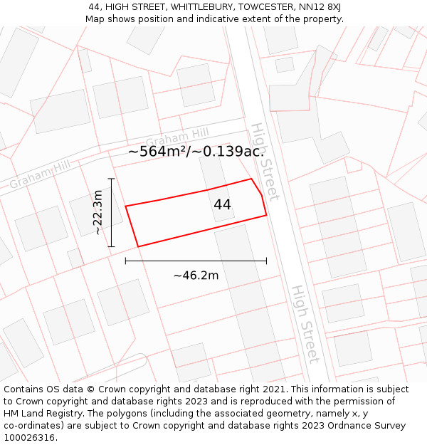44, HIGH STREET, WHITTLEBURY, TOWCESTER, NN12 8XJ: Plot and title map