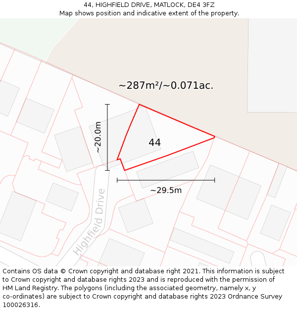 44, HIGHFIELD DRIVE, MATLOCK, DE4 3FZ: Plot and title map