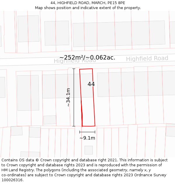44, HIGHFIELD ROAD, MARCH, PE15 8PE: Plot and title map