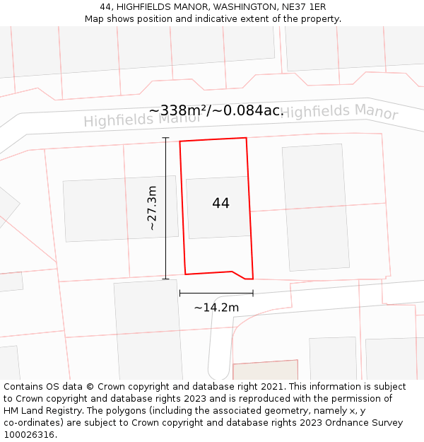 44, HIGHFIELDS MANOR, WASHINGTON, NE37 1ER: Plot and title map