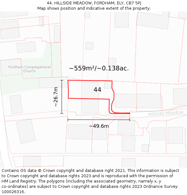 44, HILLSIDE MEADOW, FORDHAM, ELY, CB7 5PJ: Plot and title map