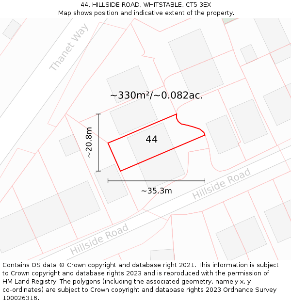 44, HILLSIDE ROAD, WHITSTABLE, CT5 3EX: Plot and title map