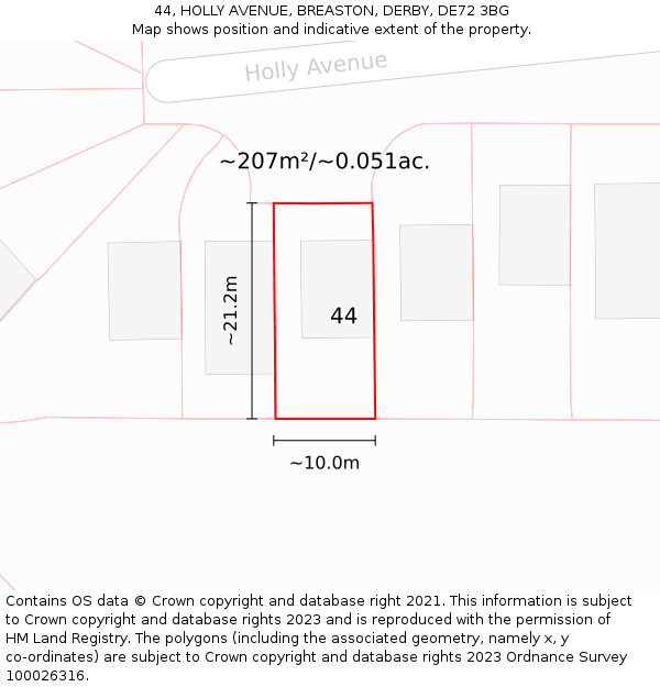 44, HOLLY AVENUE, BREASTON, DERBY, DE72 3BG: Plot and title map