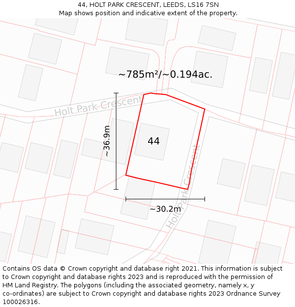 44, HOLT PARK CRESCENT, LEEDS, LS16 7SN: Plot and title map