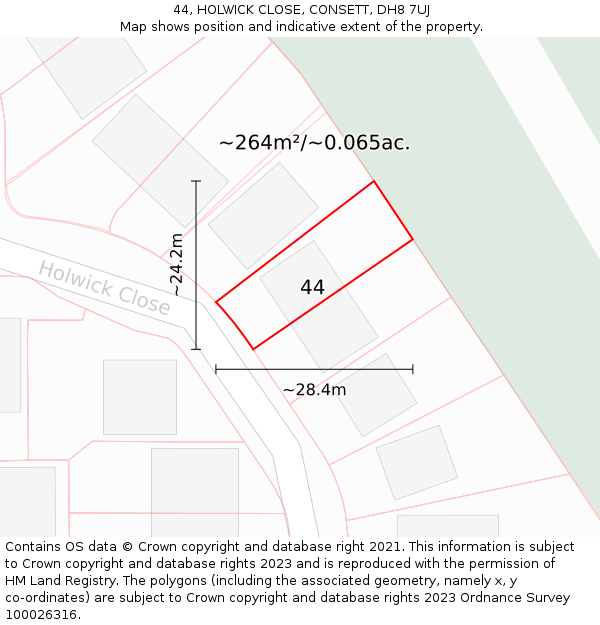 44, HOLWICK CLOSE, CONSETT, DH8 7UJ: Plot and title map