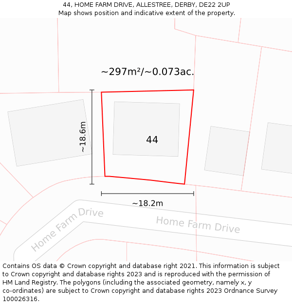 44, HOME FARM DRIVE, ALLESTREE, DERBY, DE22 2UP: Plot and title map