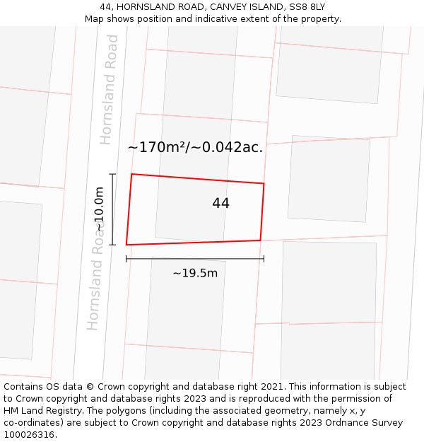 44, HORNSLAND ROAD, CANVEY ISLAND, SS8 8LY: Plot and title map