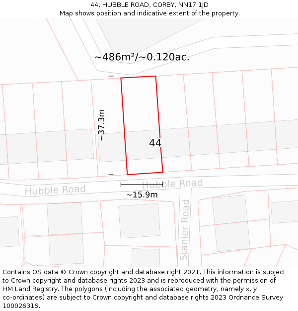44, HUBBLE ROAD, CORBY, NN17 1JD: Plot and title map
