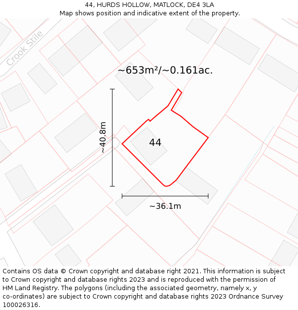 44, HURDS HOLLOW, MATLOCK, DE4 3LA: Plot and title map