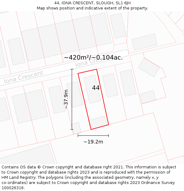 44, IONA CRESCENT, SLOUGH, SL1 6JH: Plot and title map