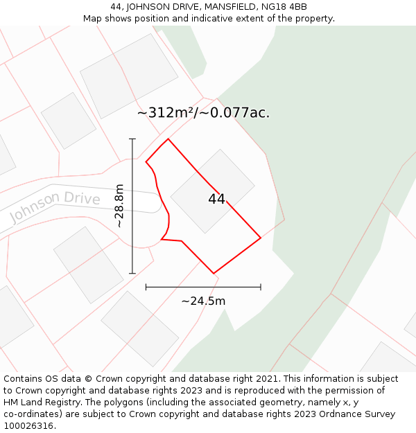 44, JOHNSON DRIVE, MANSFIELD, NG18 4BB: Plot and title map