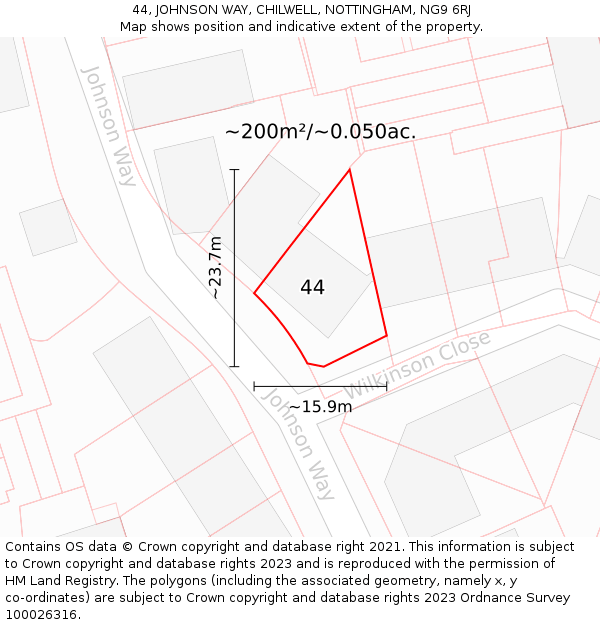 44, JOHNSON WAY, CHILWELL, NOTTINGHAM, NG9 6RJ: Plot and title map