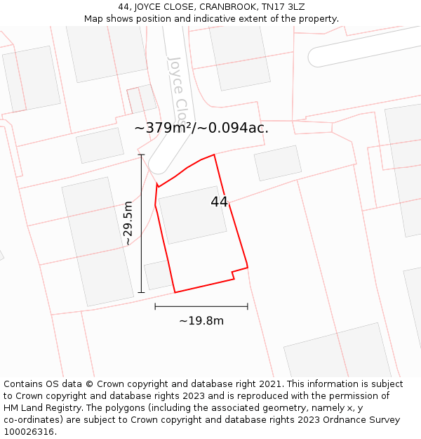 44, JOYCE CLOSE, CRANBROOK, TN17 3LZ: Plot and title map