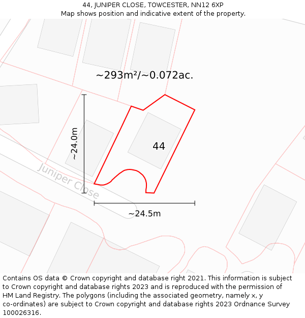 44, JUNIPER CLOSE, TOWCESTER, NN12 6XP: Plot and title map