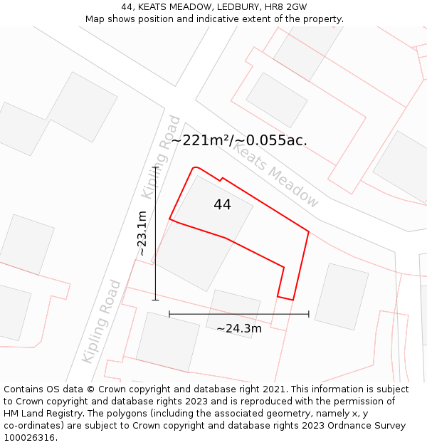 44, KEATS MEADOW, LEDBURY, HR8 2GW: Plot and title map