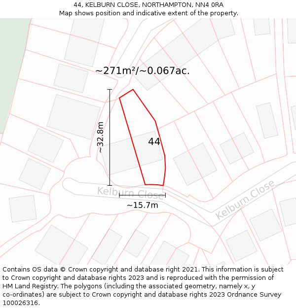 44, KELBURN CLOSE, NORTHAMPTON, NN4 0RA: Plot and title map