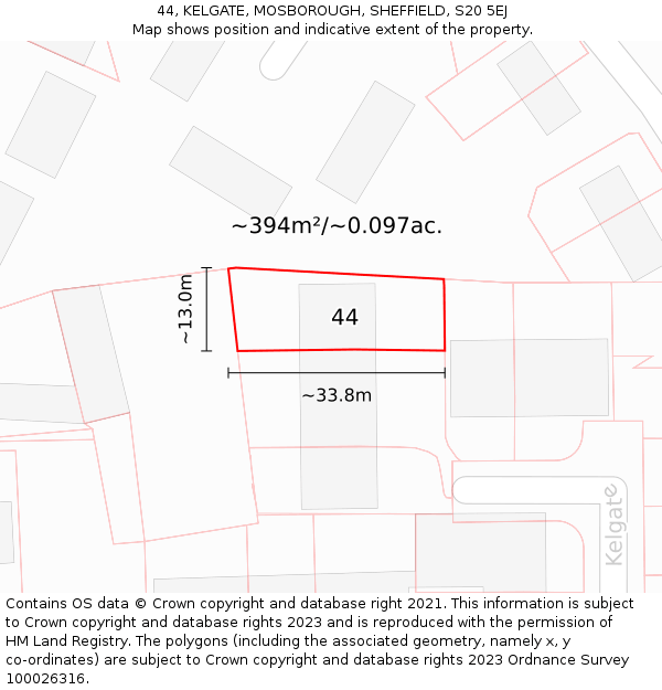 44, KELGATE, MOSBOROUGH, SHEFFIELD, S20 5EJ: Plot and title map