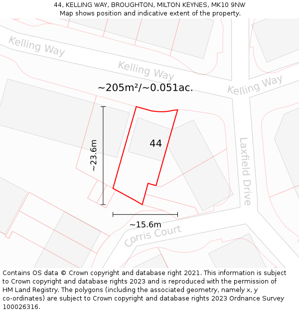 44, KELLING WAY, BROUGHTON, MILTON KEYNES, MK10 9NW: Plot and title map