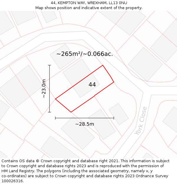 44, KEMPTON WAY, WREXHAM, LL13 0NU: Plot and title map