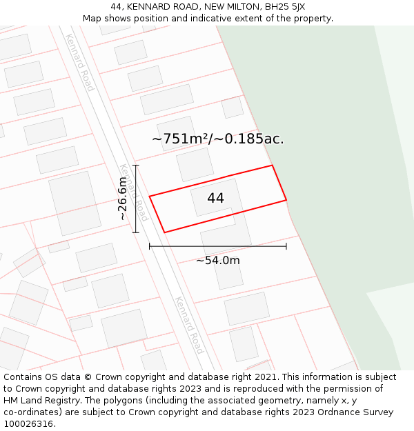 44, KENNARD ROAD, NEW MILTON, BH25 5JX: Plot and title map