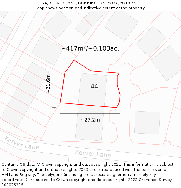 44, KERVER LANE, DUNNINGTON, YORK, YO19 5SH: Plot and title map