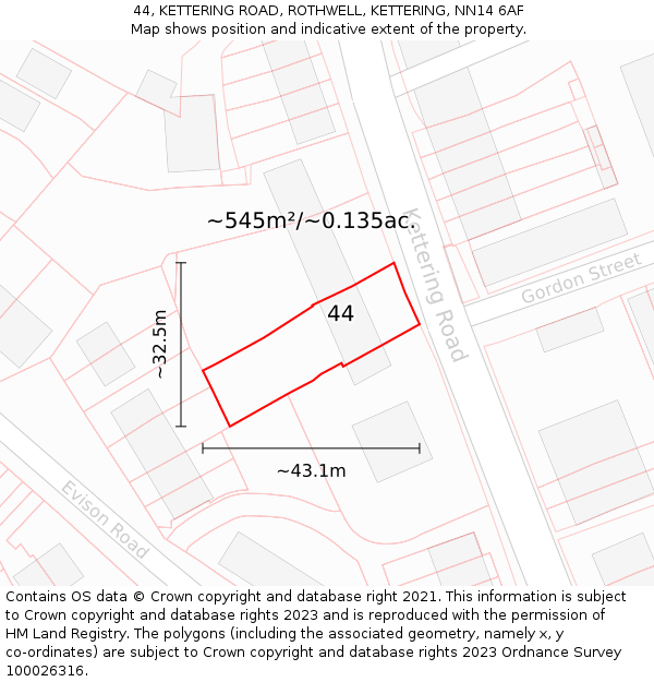 44, KETTERING ROAD, ROTHWELL, KETTERING, NN14 6AF: Plot and title map