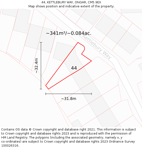 44, KETTLEBURY WAY, ONGAR, CM5 9EX: Plot and title map