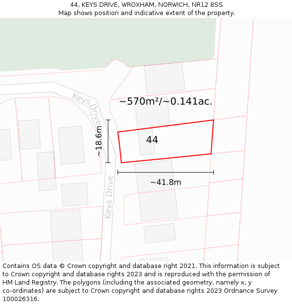 44, KEYS DRIVE, WROXHAM, NORWICH, NR12 8SS: Plot and title map