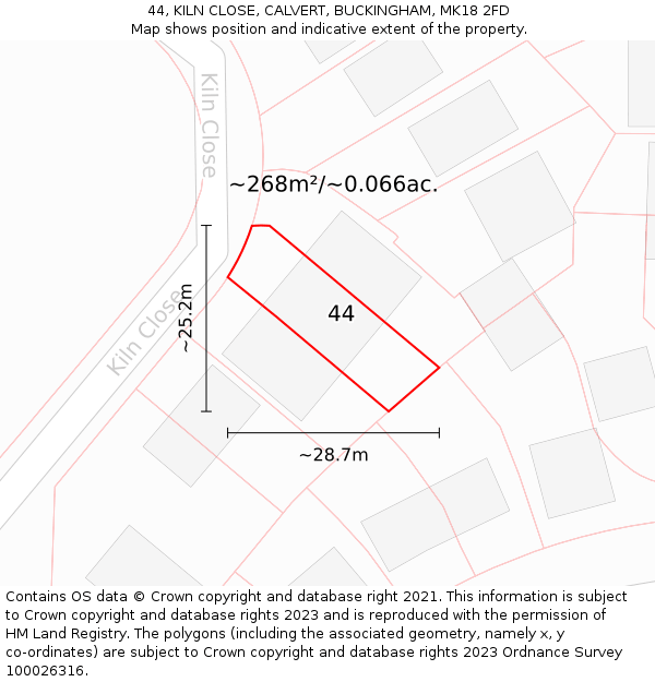 44, KILN CLOSE, CALVERT, BUCKINGHAM, MK18 2FD: Plot and title map