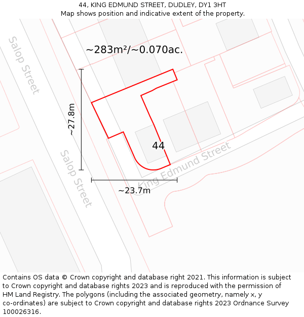 44, KING EDMUND STREET, DUDLEY, DY1 3HT: Plot and title map