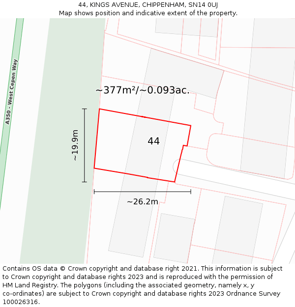 44, KINGS AVENUE, CHIPPENHAM, SN14 0UJ: Plot and title map