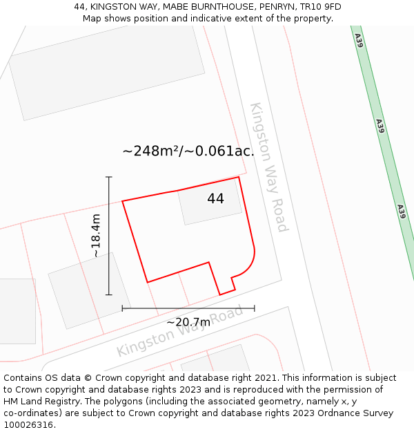 44, KINGSTON WAY, MABE BURNTHOUSE, PENRYN, TR10 9FD: Plot and title map