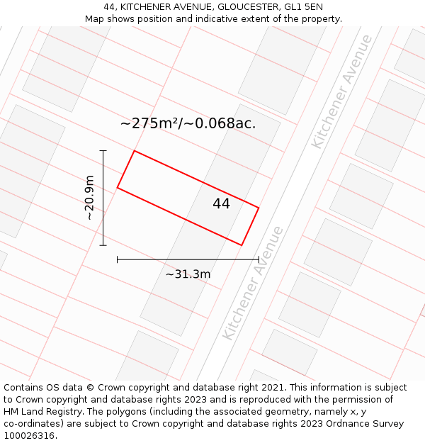 44, KITCHENER AVENUE, GLOUCESTER, GL1 5EN: Plot and title map