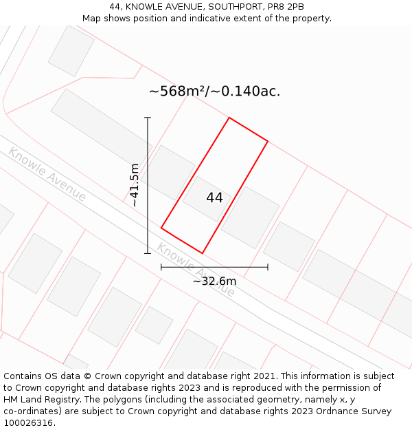 44, KNOWLE AVENUE, SOUTHPORT, PR8 2PB: Plot and title map