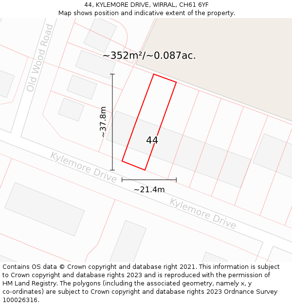 44, KYLEMORE DRIVE, WIRRAL, CH61 6YF: Plot and title map