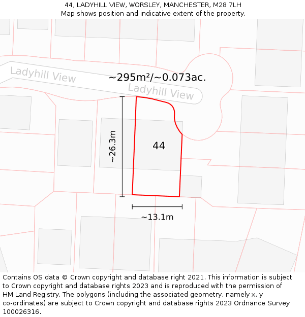 44, LADYHILL VIEW, WORSLEY, MANCHESTER, M28 7LH: Plot and title map