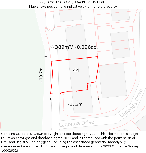 44, LAGONDA DRIVE, BRACKLEY, NN13 6FE: Plot and title map