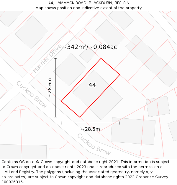 44, LAMMACK ROAD, BLACKBURN, BB1 8JN: Plot and title map