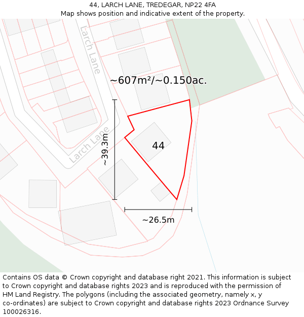 44, LARCH LANE, TREDEGAR, NP22 4FA: Plot and title map