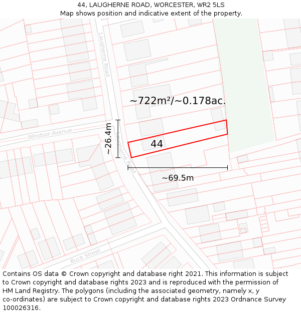 44, LAUGHERNE ROAD, WORCESTER, WR2 5LS: Plot and title map