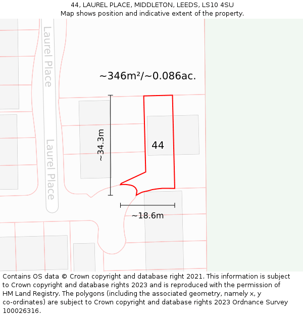 44, LAUREL PLACE, MIDDLETON, LEEDS, LS10 4SU: Plot and title map