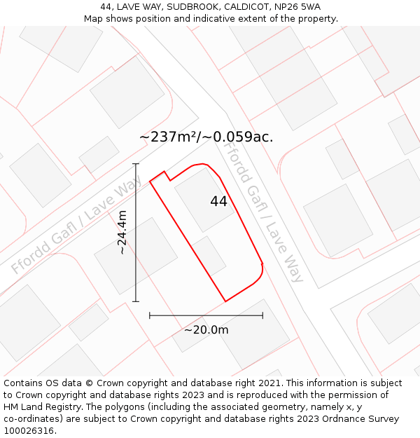 44, LAVE WAY, SUDBROOK, CALDICOT, NP26 5WA: Plot and title map