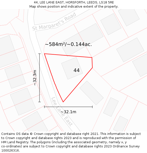 44, LEE LANE EAST, HORSFORTH, LEEDS, LS18 5RE: Plot and title map
