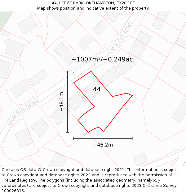 44, LEEZE PARK, OKEHAMPTON, EX20 1EE: Plot and title map