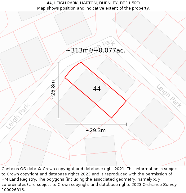 44, LEIGH PARK, HAPTON, BURNLEY, BB11 5PD: Plot and title map