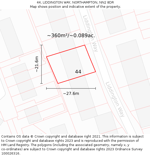 44, LIDDINGTON WAY, NORTHAMPTON, NN2 8DR: Plot and title map