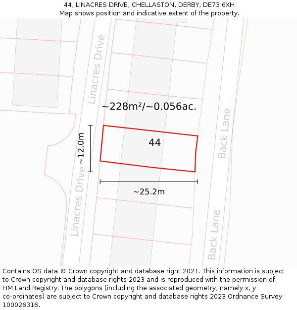 44, LINACRES DRIVE, CHELLASTON, DERBY, DE73 6XH: Plot and title map